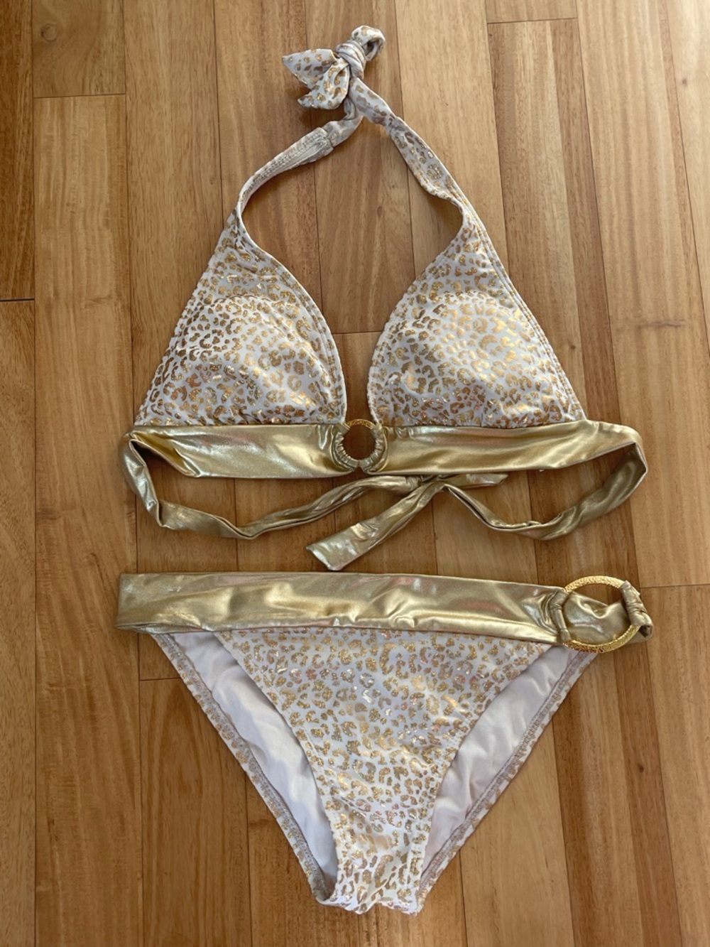 Guess White and Gold Metallic Bikini